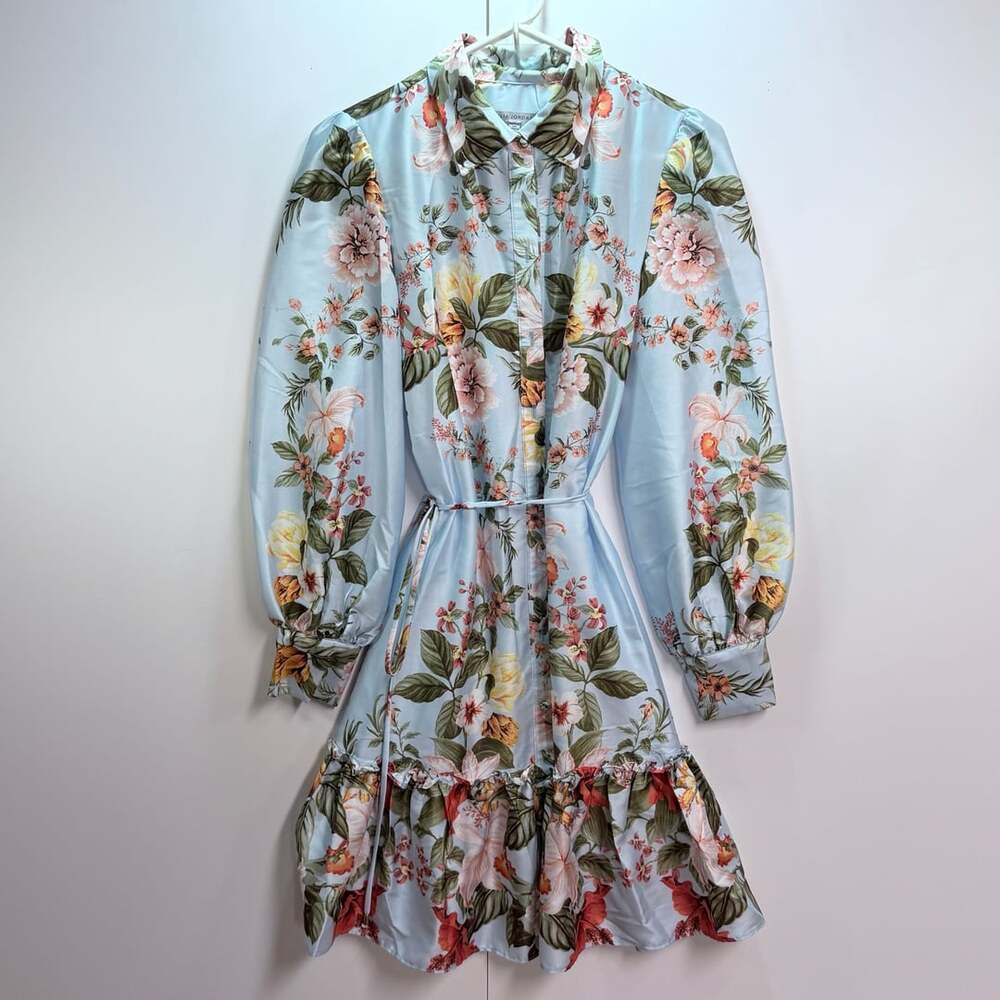 Julia Jordan Floral Print Shirt Dress Size S Light Blue